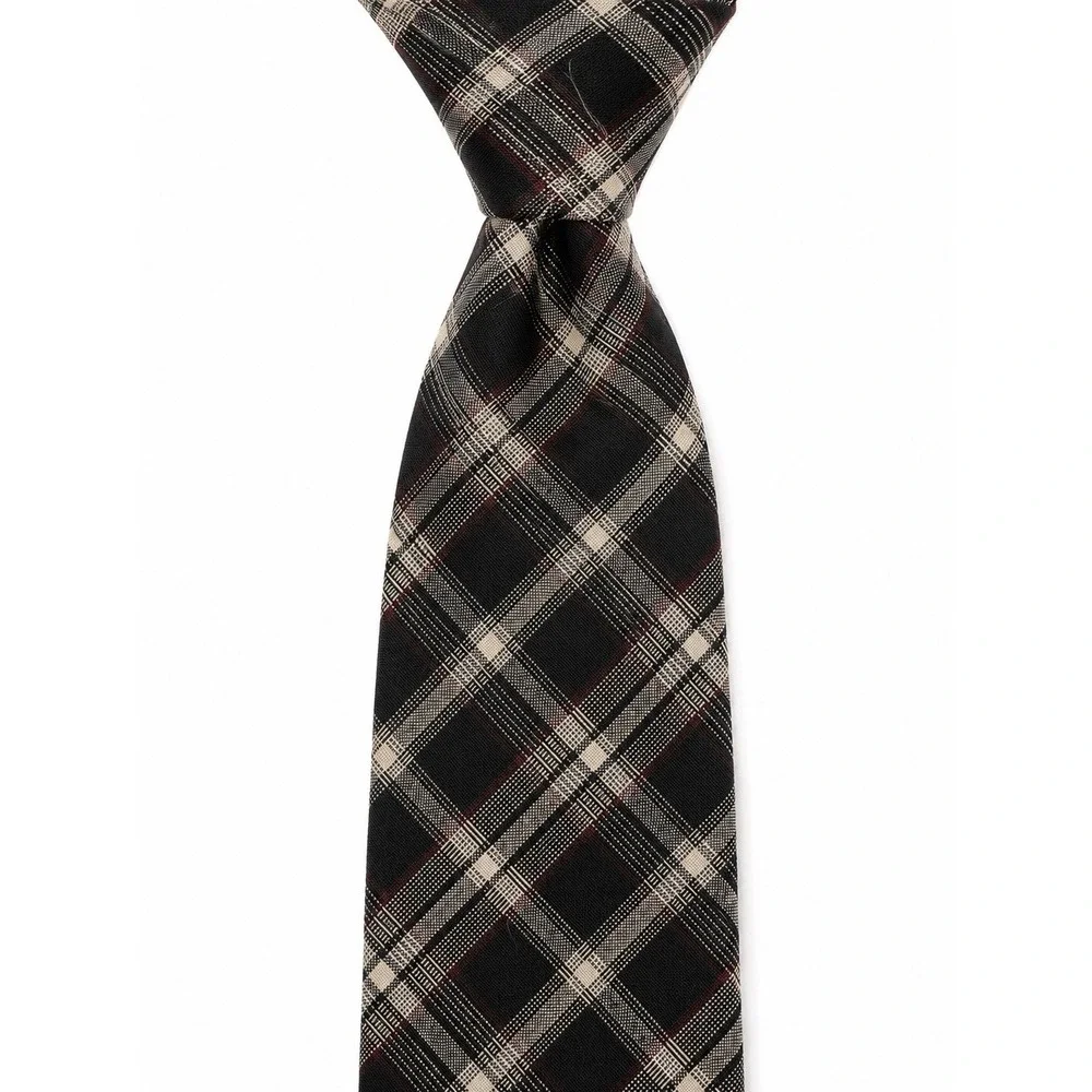 Pendleton Men's 100% Virgin Wool necktie Classic Designer Black Plaid Made USA